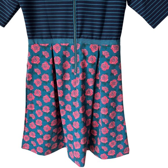 Matilda Jane Women's Peyton Fit Flare Dress Stripe Floral Rose Pockets Retro - Picture 5 of 16